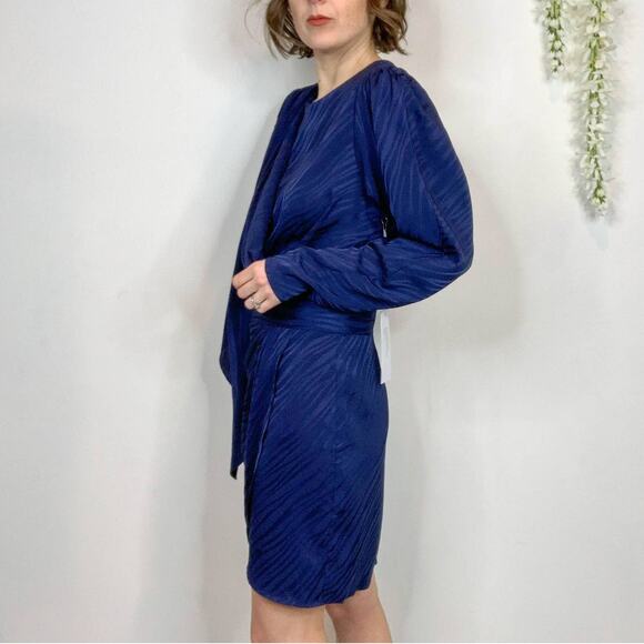 NWT RONNY KOBO 80s satin dress puff shoulder faux wrap draped - Picture 13 of 15